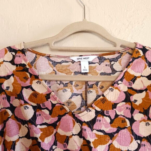 NINE WEST Floral Long Sleeve Textured Knee Length Dress Women's L - Picture 5 of 9